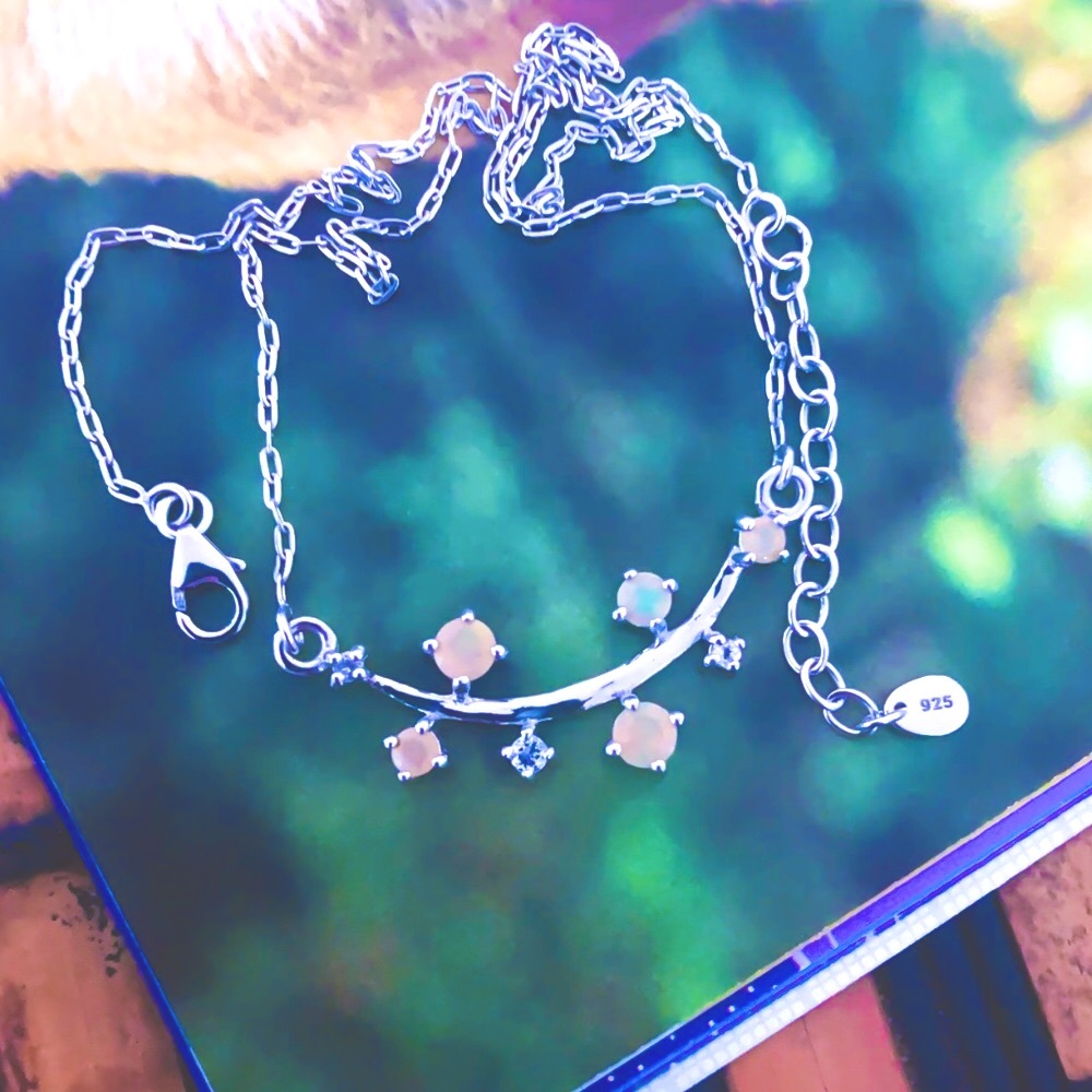 New Genuine Rainbow Opal & Topaz Choker Adjustable Necklace Sterling Silver